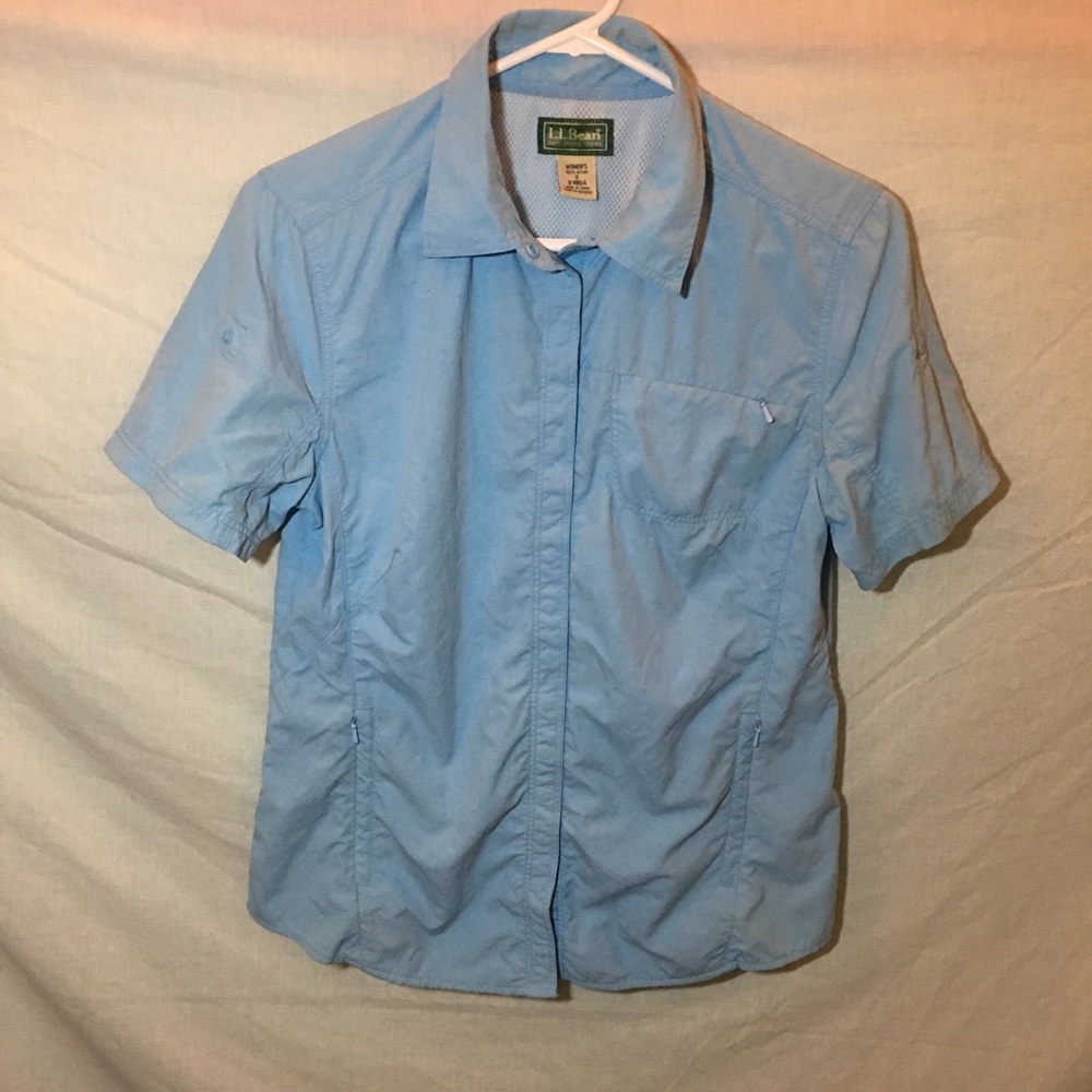 L.L. Bean Womens Light Blue Work Collared Short Sleeved Top